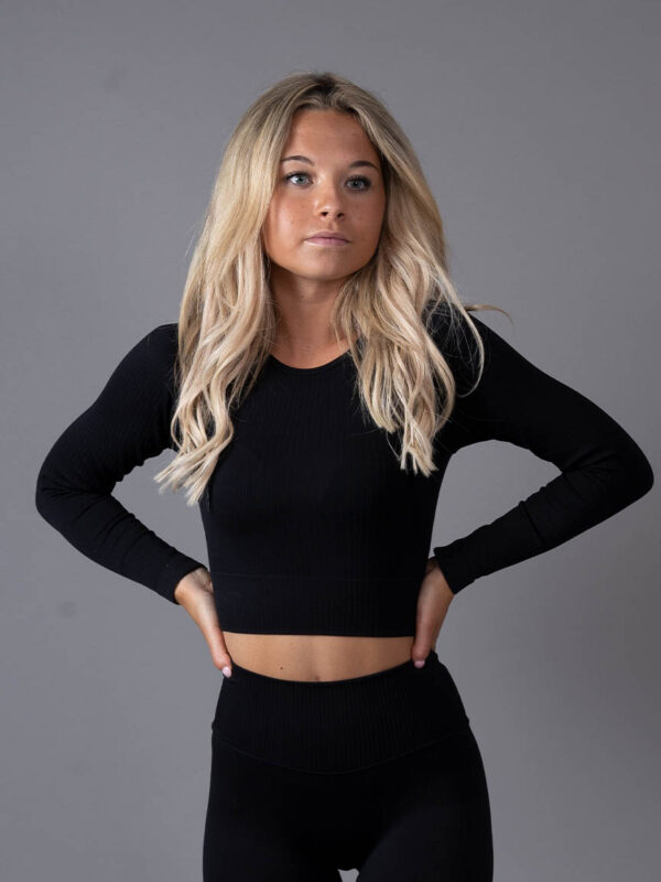 Ribbed Seamless crop top Lenis Black front