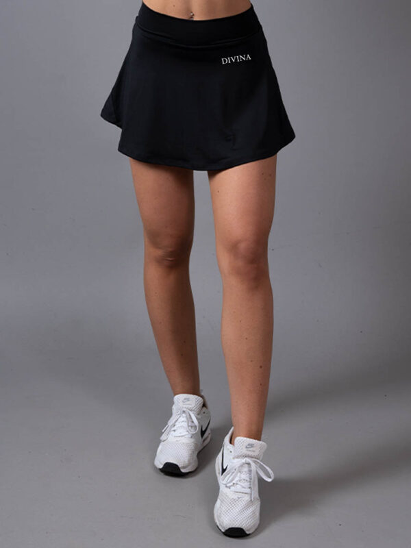 Padel skirt Astrum Black front with hip logo