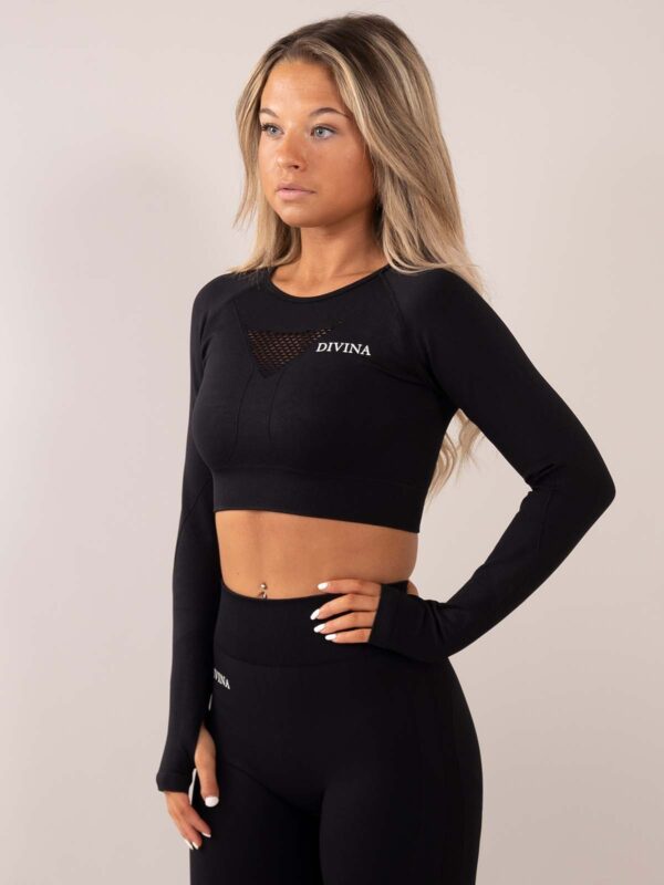 Four Black seamless crop top side
