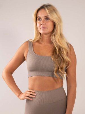 Ribbed seamless Lenis Sports bra Cappuccino front