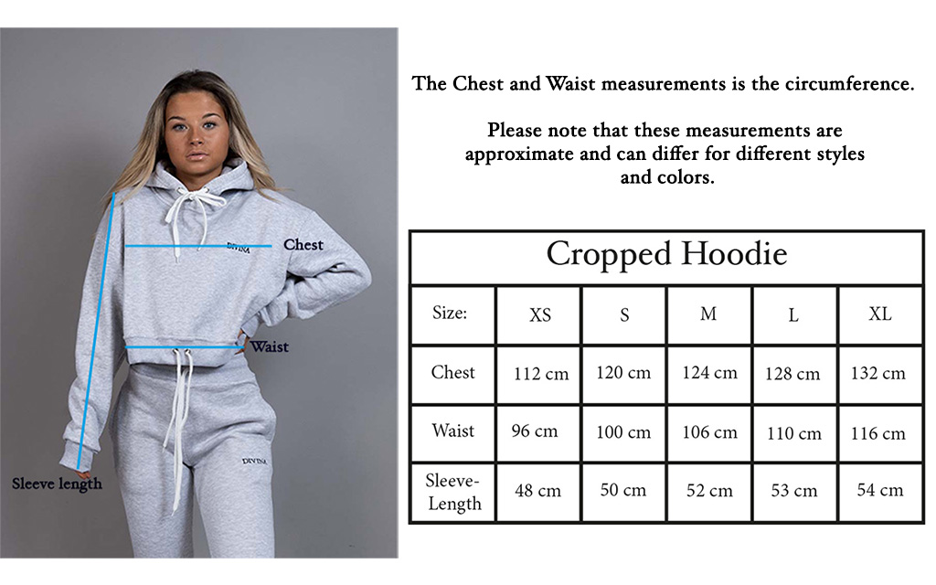 Size chart womens cropped hoodie