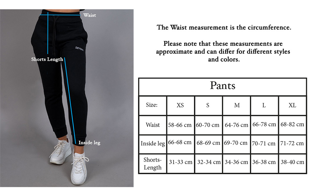 Size chart womens pants